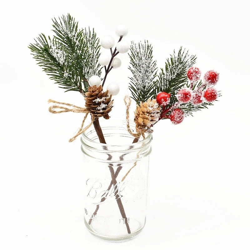 5Pcs Christmas Red Berry & Pine Cone Artificial Branches Décor Christmas Décor Branches Babs