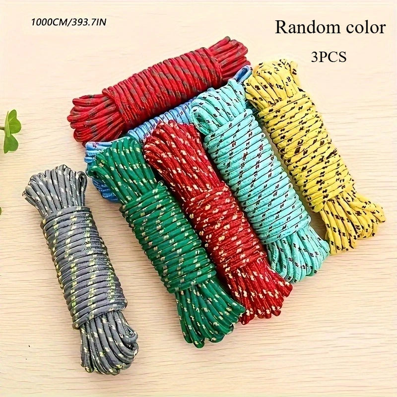 10M Nylon Clothesline – Indoor, Outdoor & Camping Rope Nylon Clothesline Rope Babs Random color 3PCS