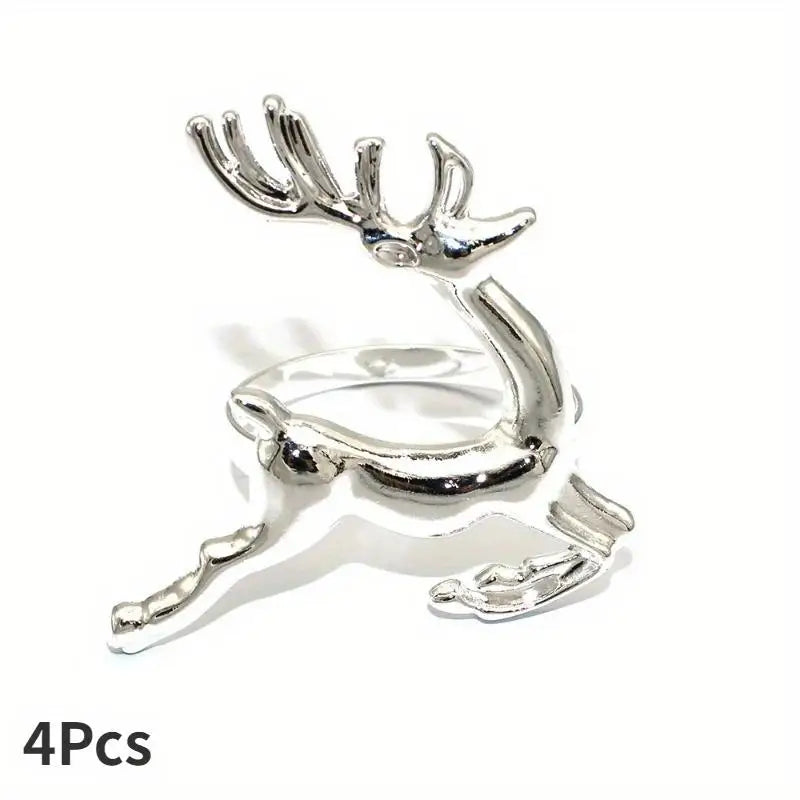 4-Pack Christmas Reindeer Napkin Rings – Holiday Table Decor Napkin Rings Babs Silvery-4Pcs