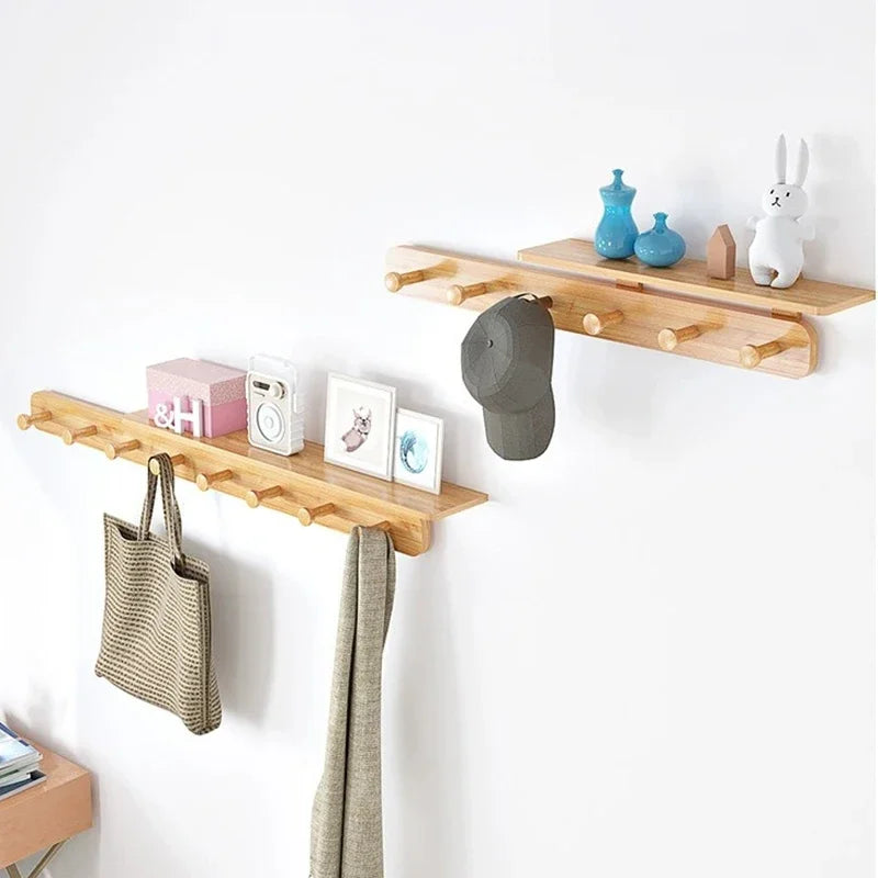 Wall Mounted Wood Coat Rack 8 Hooks – Modern Pine Organizer Wall Mounted Coat Rack Babs