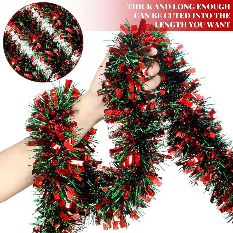Christmas Tinsel Garland Red Green Strip Ribbon 2M – 1/3/5 Pcs Christmas Tinsel Garland Babs 5pcs