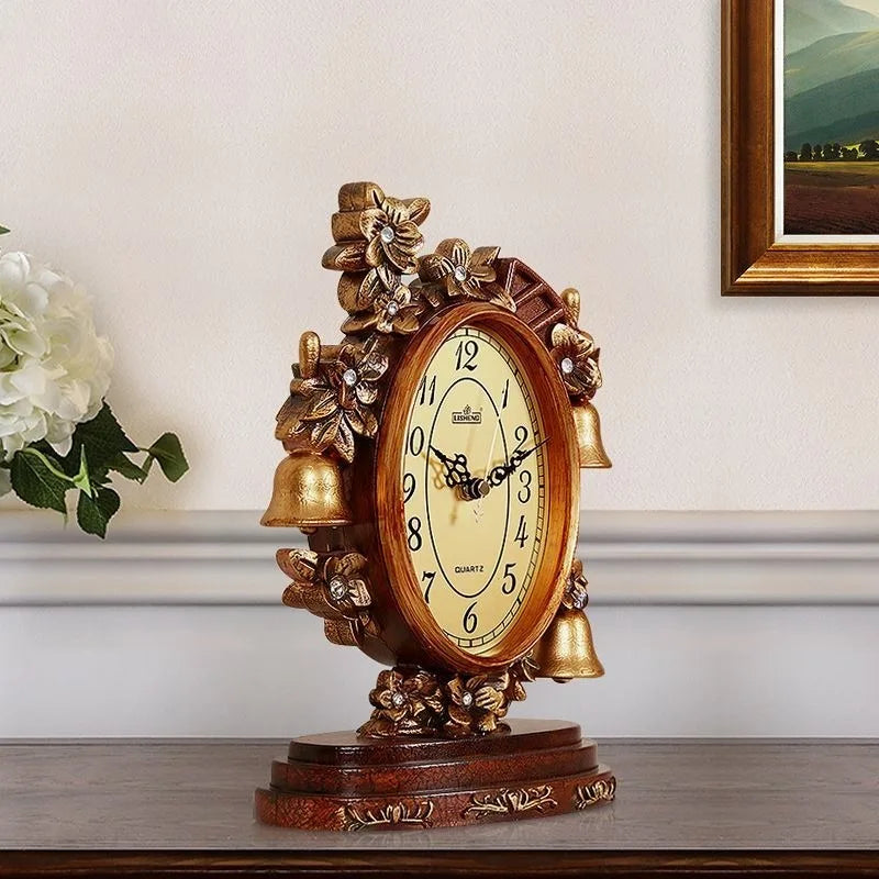 Retro Luxury Tabletop Clock – Silent Quartz Antique Desk Clock Decorative Desk Clock Babs