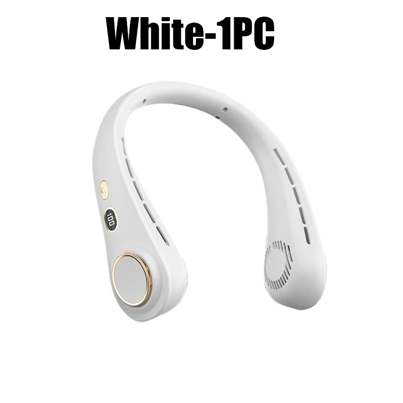 Portable Bladeless Neck Fan – Rechargeable, Digital Display Bladeless Neck Fan Babs White 1PC