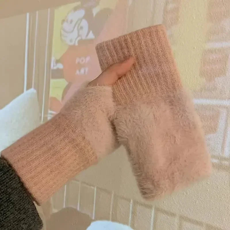 Women's Plush Half-Finger Gloves – Warm Cute Fingerless Winter Fingerless Winter Gloves Babs pink
