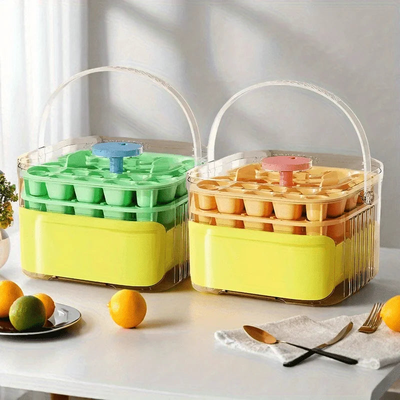 Double Layer Ice Cube Tray with Lid, Bin & One-Click Release Ice Cube Tray Babs