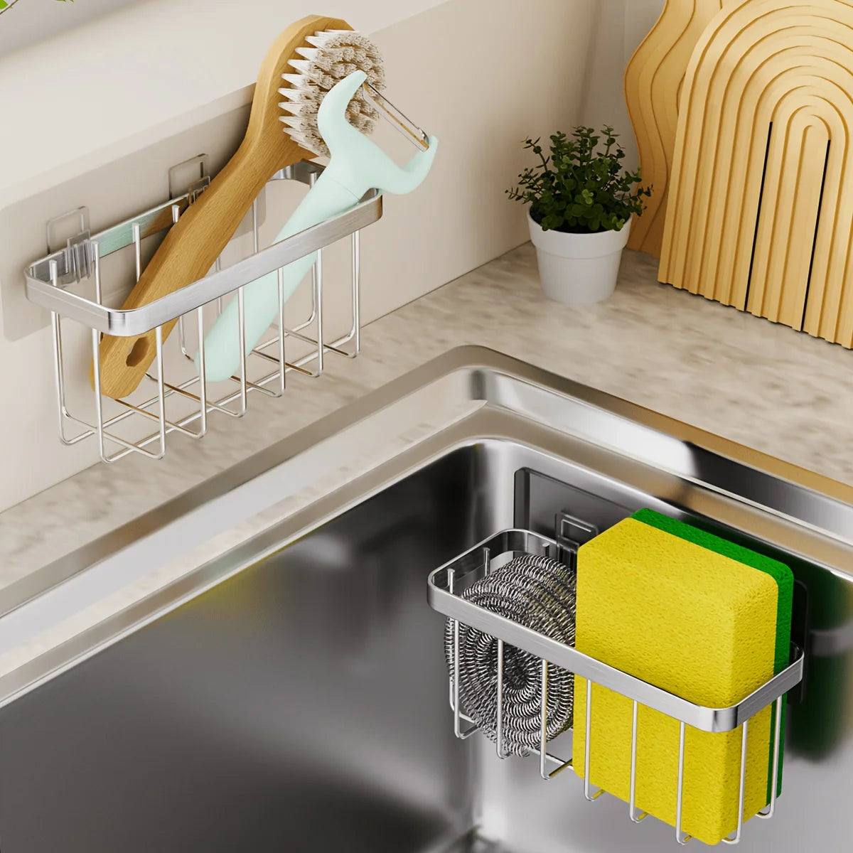 Stainless Steel Sink Sponge Rack & Drainage Storage Basket Sink Sponge Holder Babs