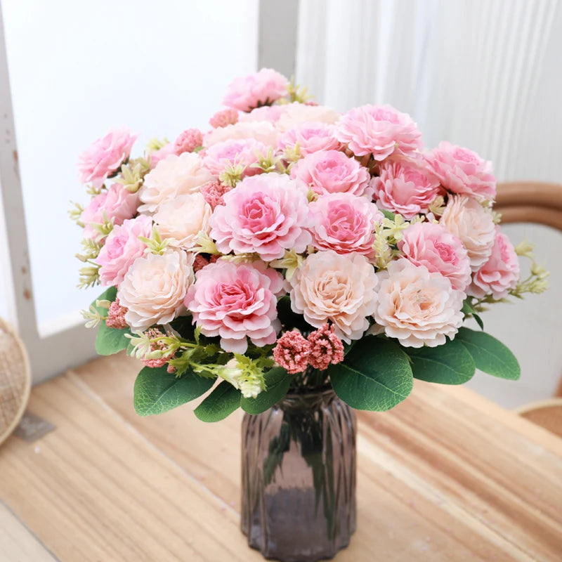 Silk Peony Artificial Flowers – White Bouquet, Home & Wedding Artificial Silk Flowers Babs