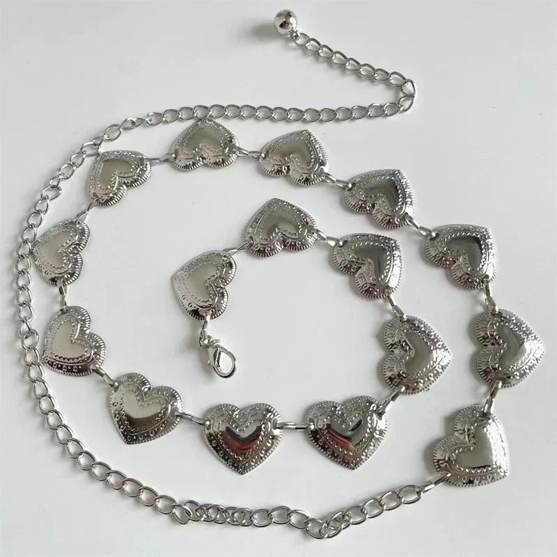 Vintage Women's Metal Love-Heart Chain Tassel Waist Belt Chain Waist Belt Babs