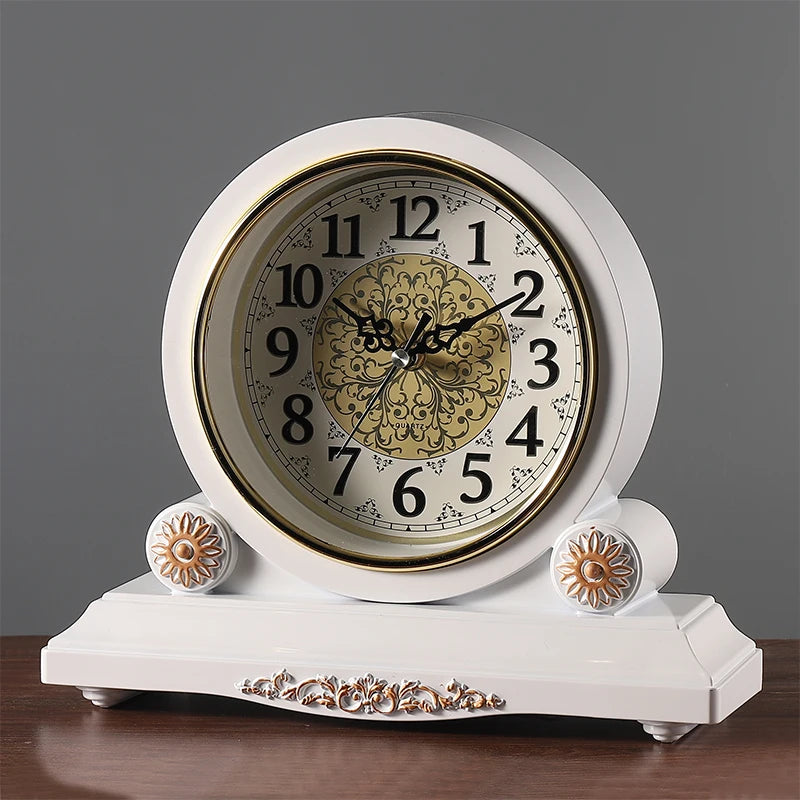 Retro Vintage Desk Clock – Large 8" Silent Quartz Table Clock Decorative Desk Clock Babs White
