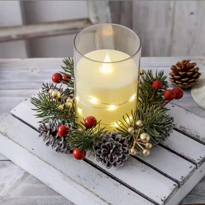 Christmas Candle Ring – Pine, Pinecone & Berry Wreath Décor Christmas Candle Ring Babs