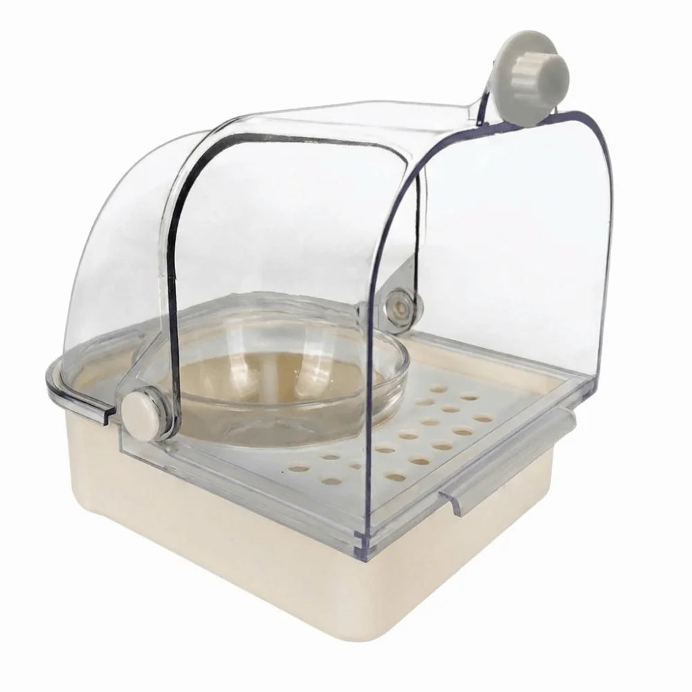 Splash-Proof Parrot Bird Bath Cage – Wall Hanging Bathing Box Bird Bath Cage Babs Beige