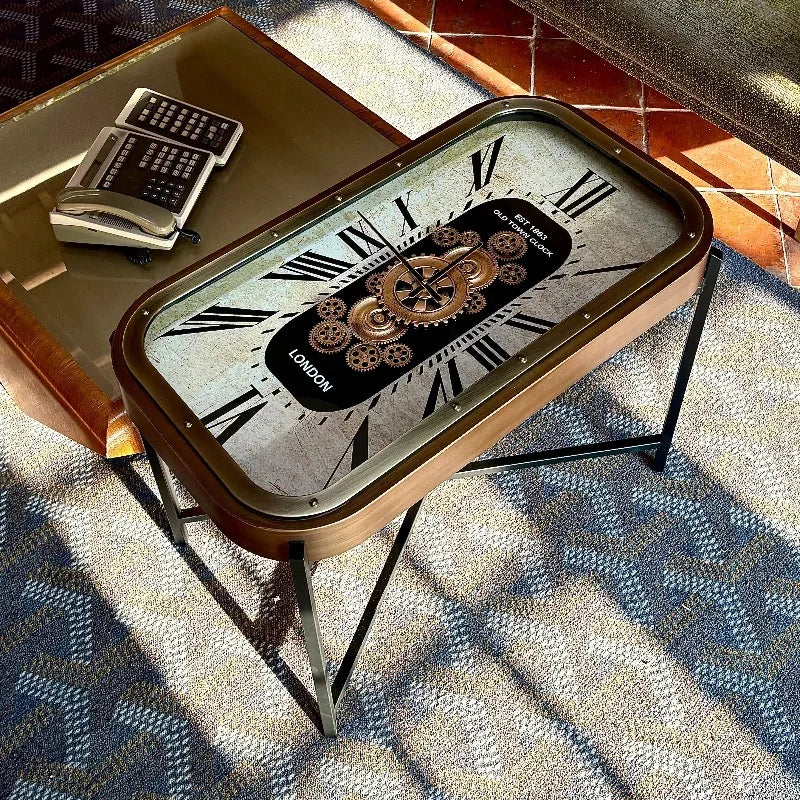 Nordic Gear Clock Coffee Table | Vintage Iron Rectangle Side Table Coffee Table Babs