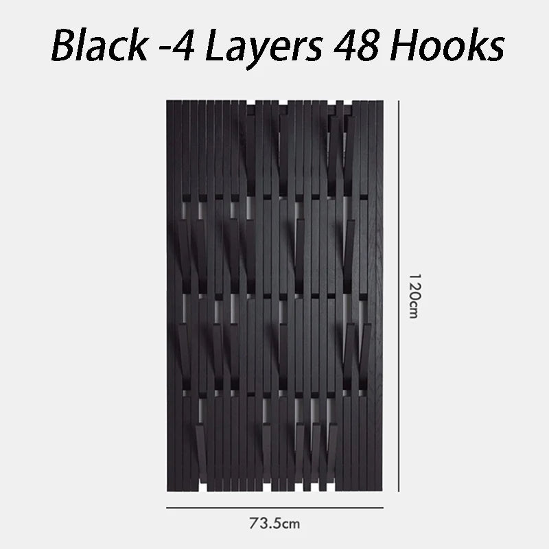 Solid Oak Wall Mounted Coat Rack – Multi-Hook Clothes Organizer Wall Coat Rack Babs Black-4 Layers
