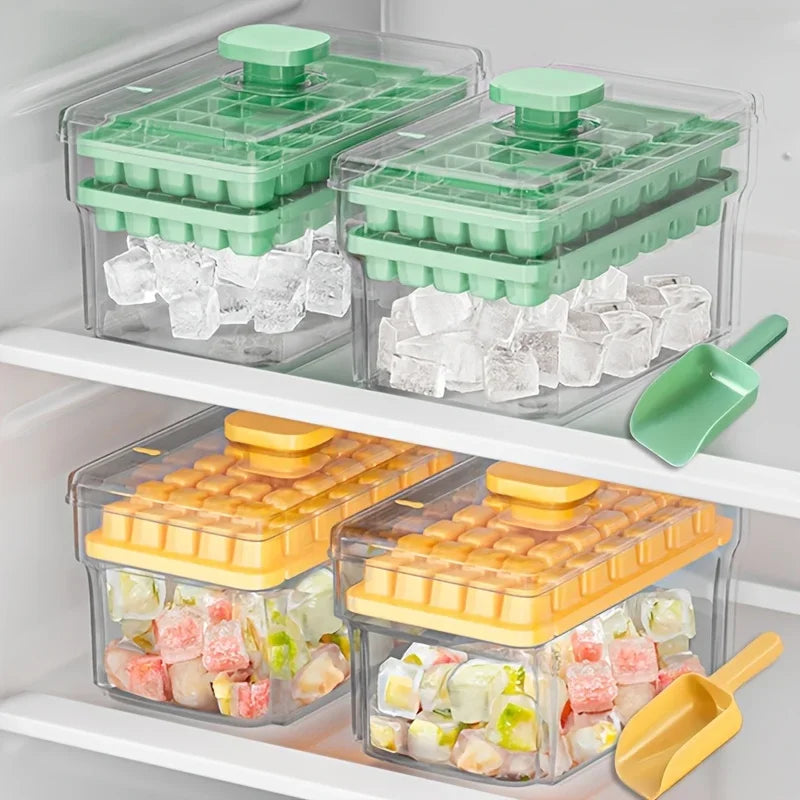 Ice Cube Tray with Lid & Bin – 68 Cubes, Easy Press Release Ice Cube Tray Babs