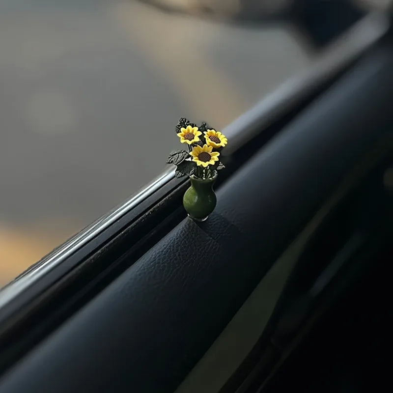 Mini Ceramic Sunflower Vase – Cute Car Interior Decor Ornament Car Decor Ornament Babs
