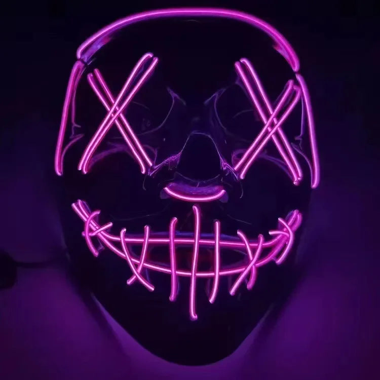 LED Neon Glowing Cosplay Mask – Halloween Party Costume LED Costume Mask Babs Pink