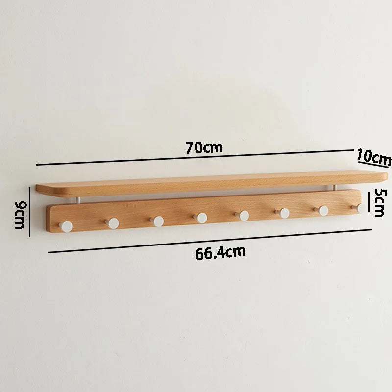 Wall Mounted Solid Wood Coat Rack with Shelf & 4 Hooks Wall Mounted Coat Rack Babs Beech 8 Hook