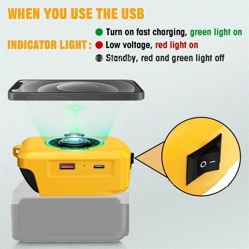18V Battery USB-C & Wireless Charger Adapter – Makita/Dewalt/Milwaukee Battery Charger Adapter Babs
