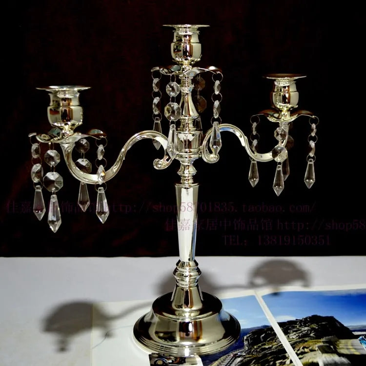 Silver 5-Arm Crystal Candelabra – Elegant Table Centerpiece Candelabra Holder Babs 3 Arm