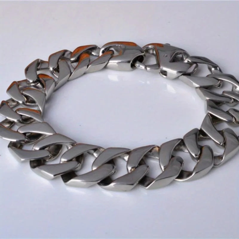 Titanium Steel Biker Curb Chain Bracelet – Unisex Black Silver Chain Link Bracelet Babs