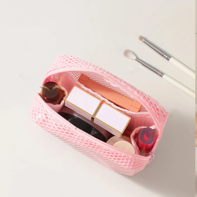 Square Mesh Cosmetic Bag – Portable Zipper Makeup Pouch Cosmetic Makeup Bag Babs