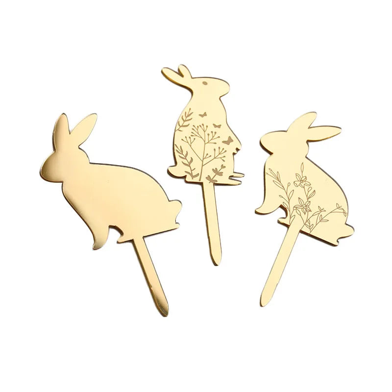 Gold Acrylic Easter Cupcake Toppers – Rabbit & Carrot 3/5pcs Cupcake Toppers Babs 3pcs