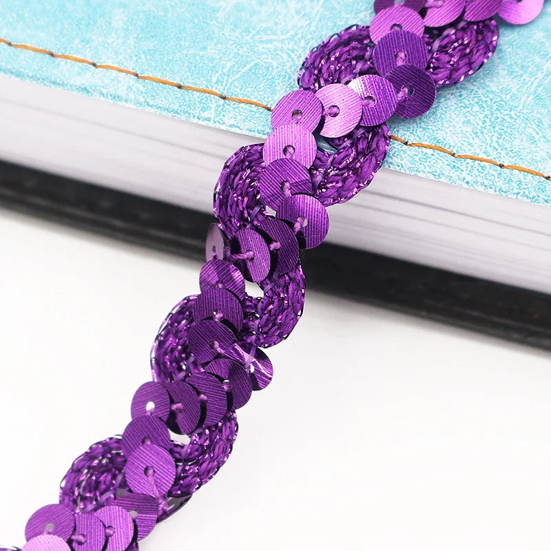 5M Laser Glitter Sequin Trim 1.5cm Flat Paillettes for Sewing Sequin Sewing Trim Babs purple