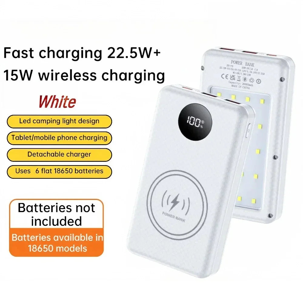 KEBIDUMEI 18650 Power Bank Case 22.5W Fast Charging + Camp Light Power Bank Case Babs WH 22.5W 15W 6x18650