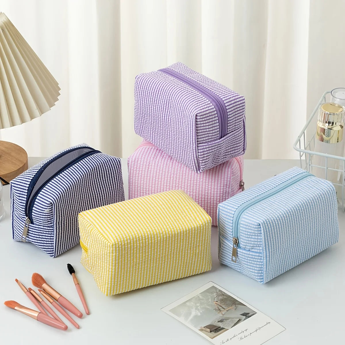 Striped Makeup Bag – Portable Travel Toiletry & Pencil Case Cosmetic Travel Bag Babs