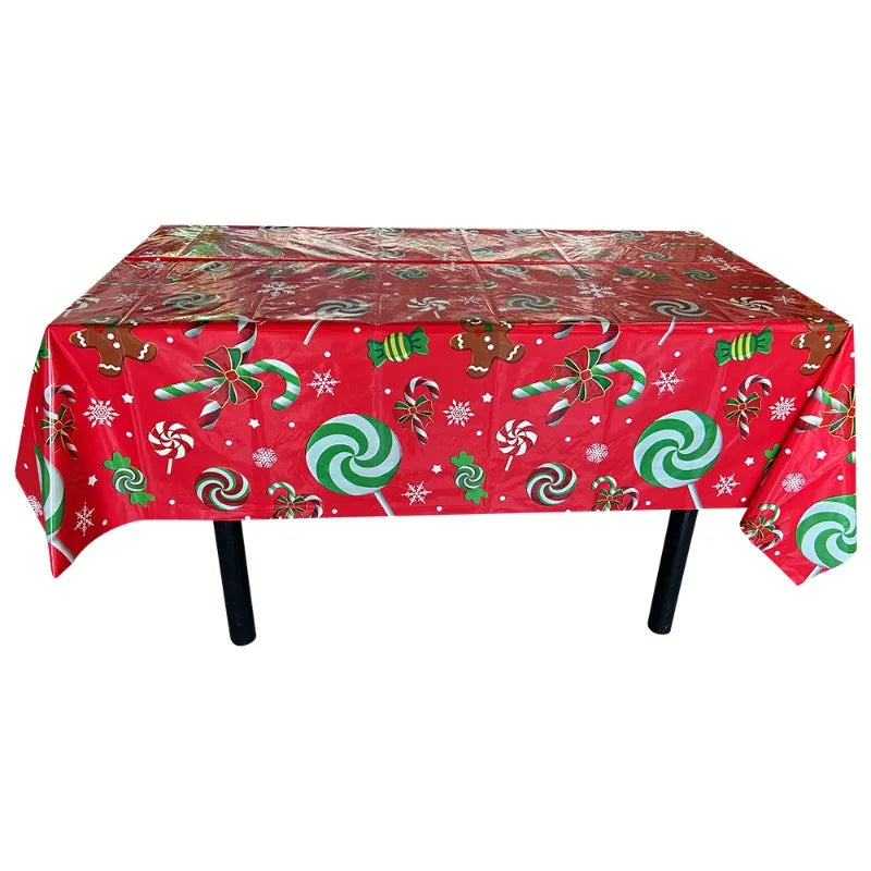 Candy Christmas Disposable Tablecloth – Waterproof Holiday Disposable Tablecloth Babs