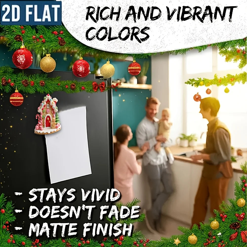 2D Gingerbread House Magnet – Acrylic Xmas Decor & Party Holiday Fridge Magnet Babs