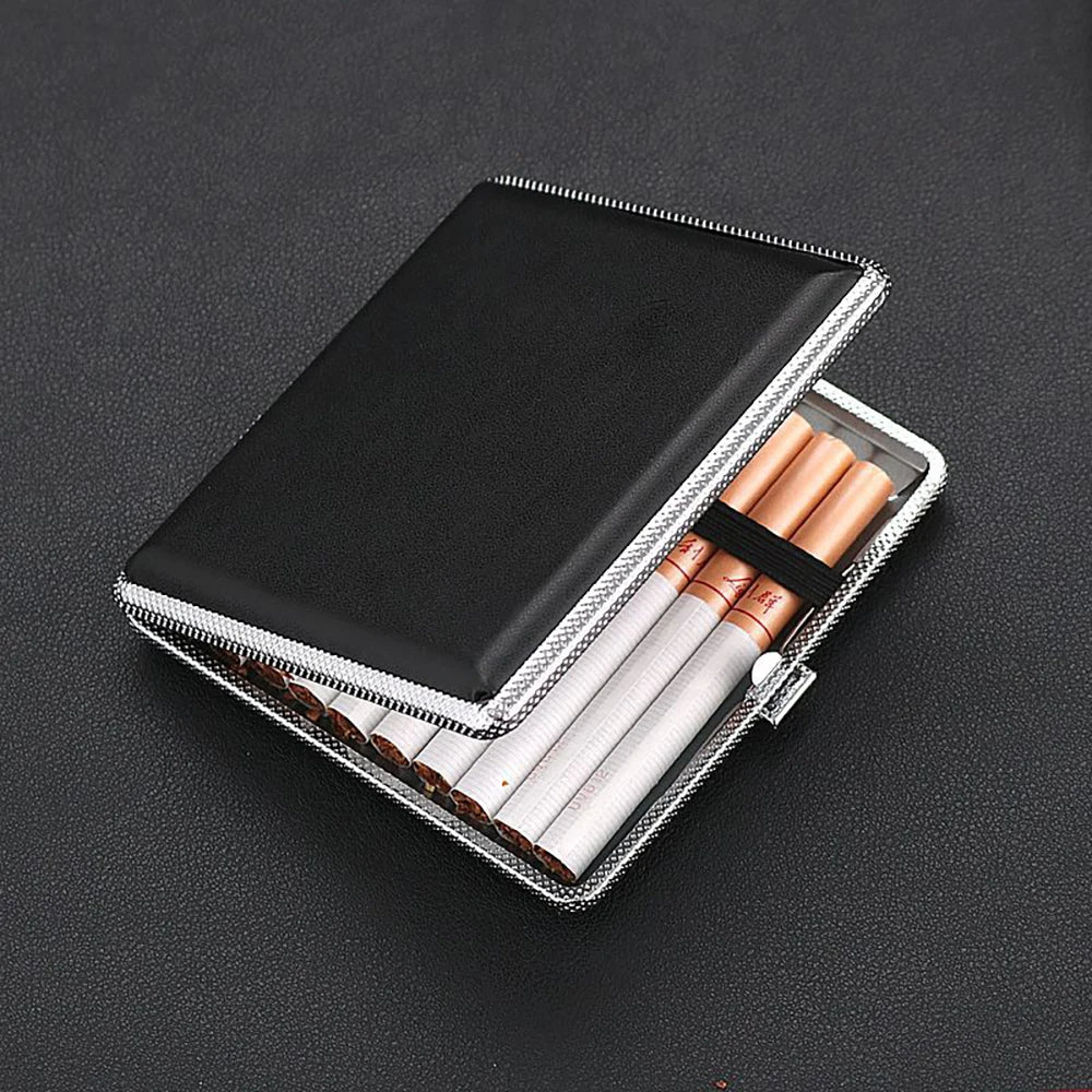 HOMEFISH 20-Stick Leather Metal Cigarette Case – Unisex Gift Leather Cigarette Case Babs