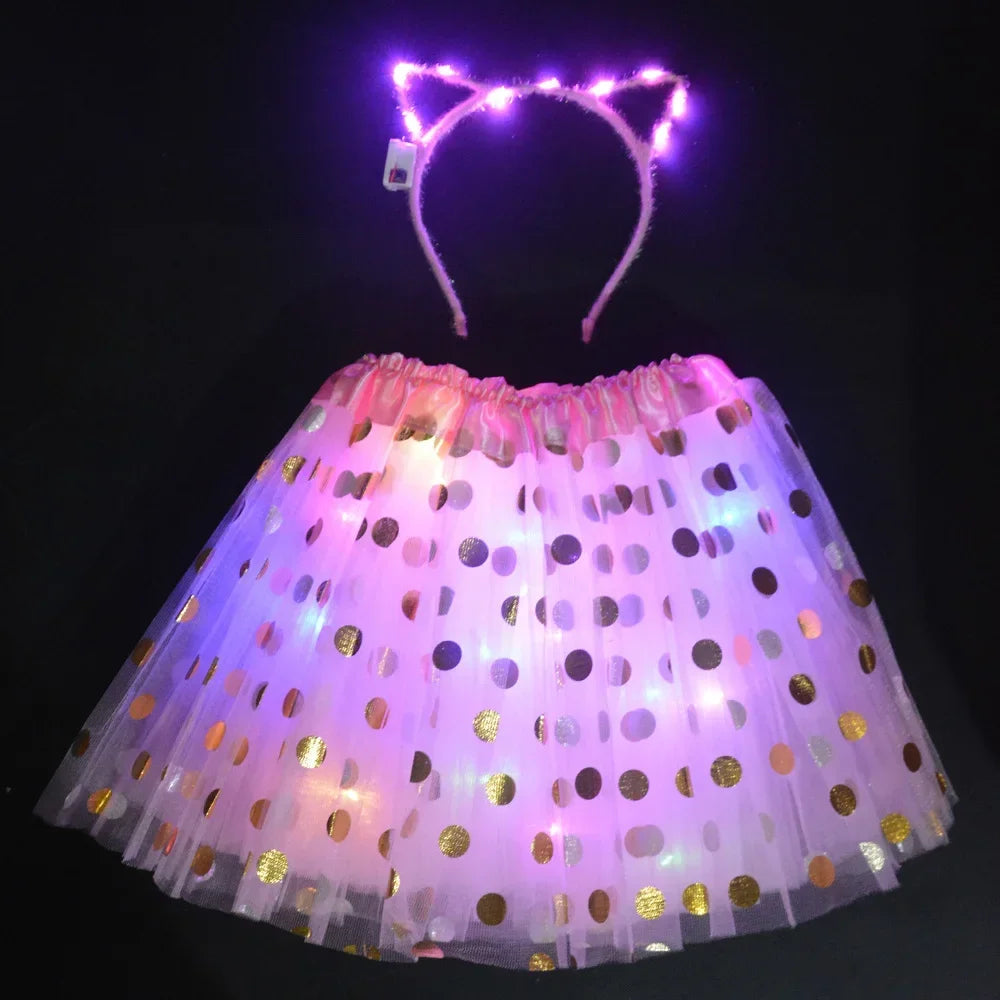 Light-Up Tutu Skirt & Animal Headband – Girls Glow Party Girls Glow Costume Babs