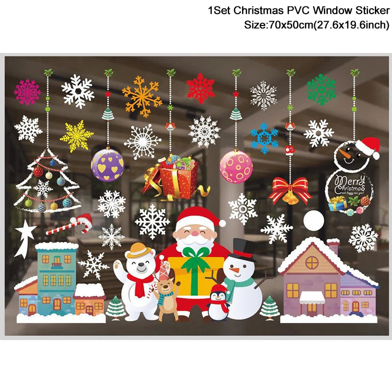 Christmas Window Stickers – Santa & Snowflake DIY Wall Decals Holiday Wall Decals Babs Set30