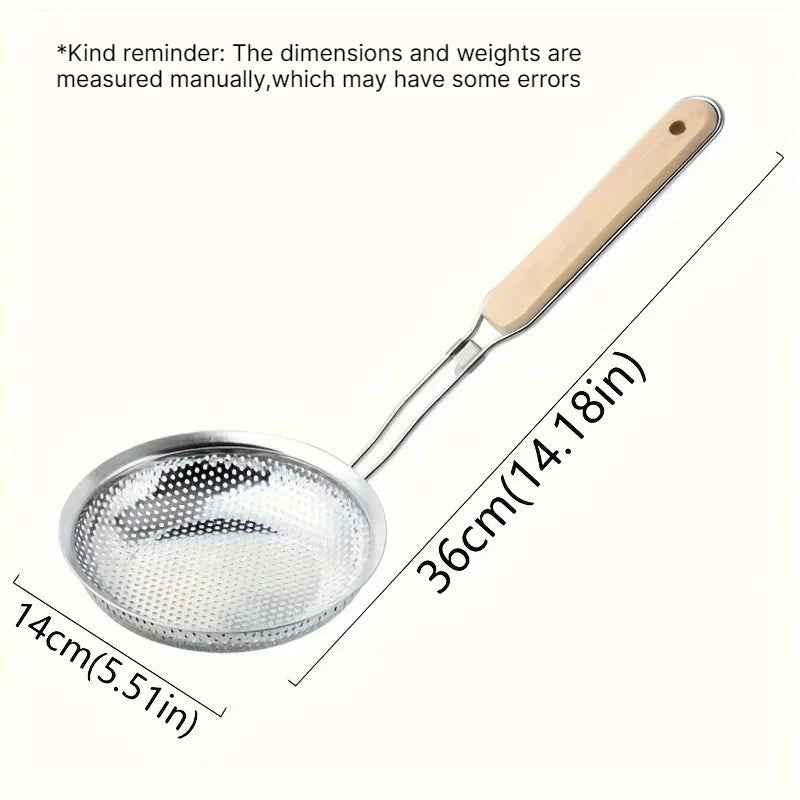Stainless Steel Fine Mesh Skimmer Spoon – Wooden Handle Mesh Skimmer Spoon Babs Silver