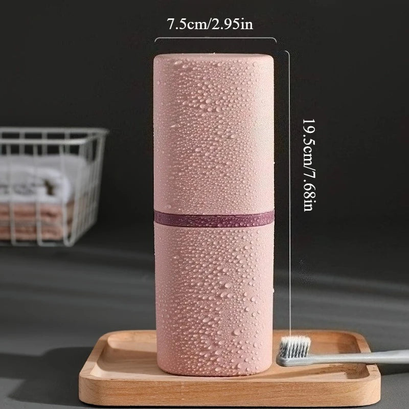 Portable Travel Toothbrush Holder Case & Mouthwash Cup Toothbrush Travel Case Babs Pink