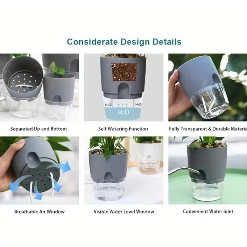 5-Pack Self Watering Planters – Wicking Pots with Bottle Self Watering Planters Babs