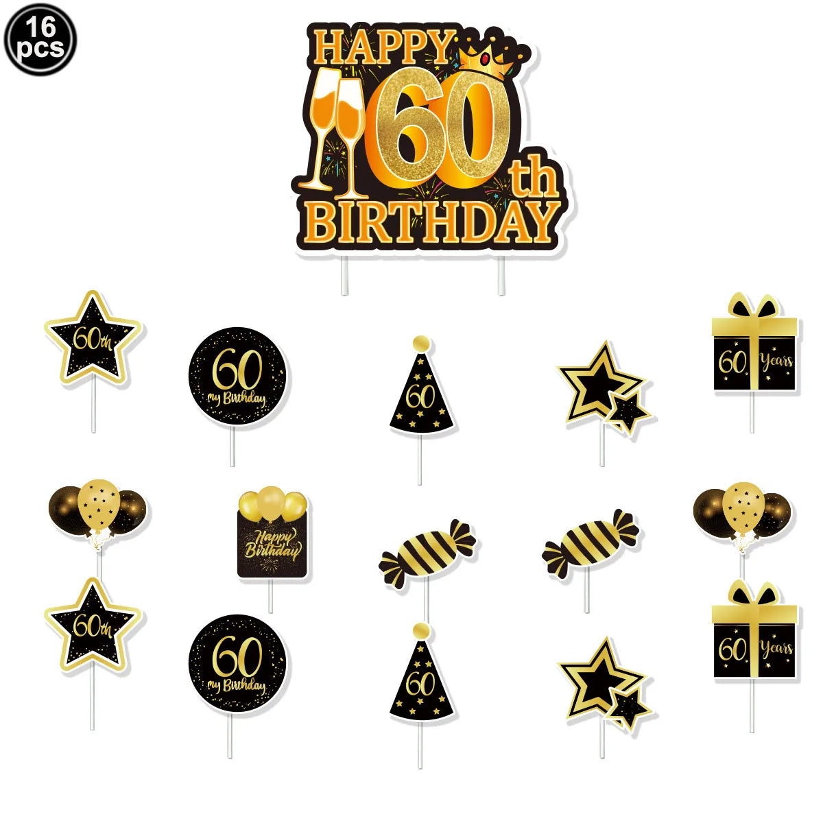 6pcs Black Gold 60th Birthday Water Bottle Labels & Stickers Birthday Party Stickers Babs SKY BLUE As picture show