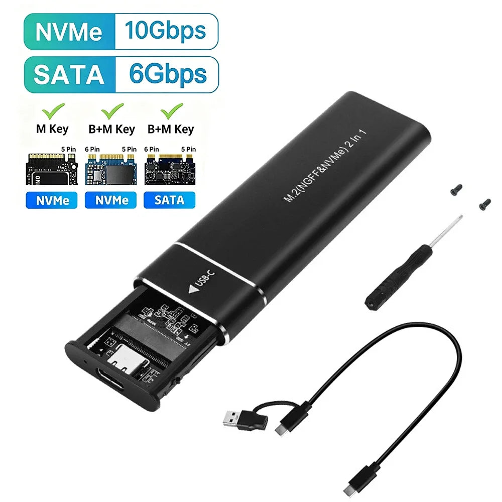M.2 NVMe SATA SSD Enclosure 10Gbps USB-C Dual Protocol SSD Enclosure Babs Black NVMe SATA