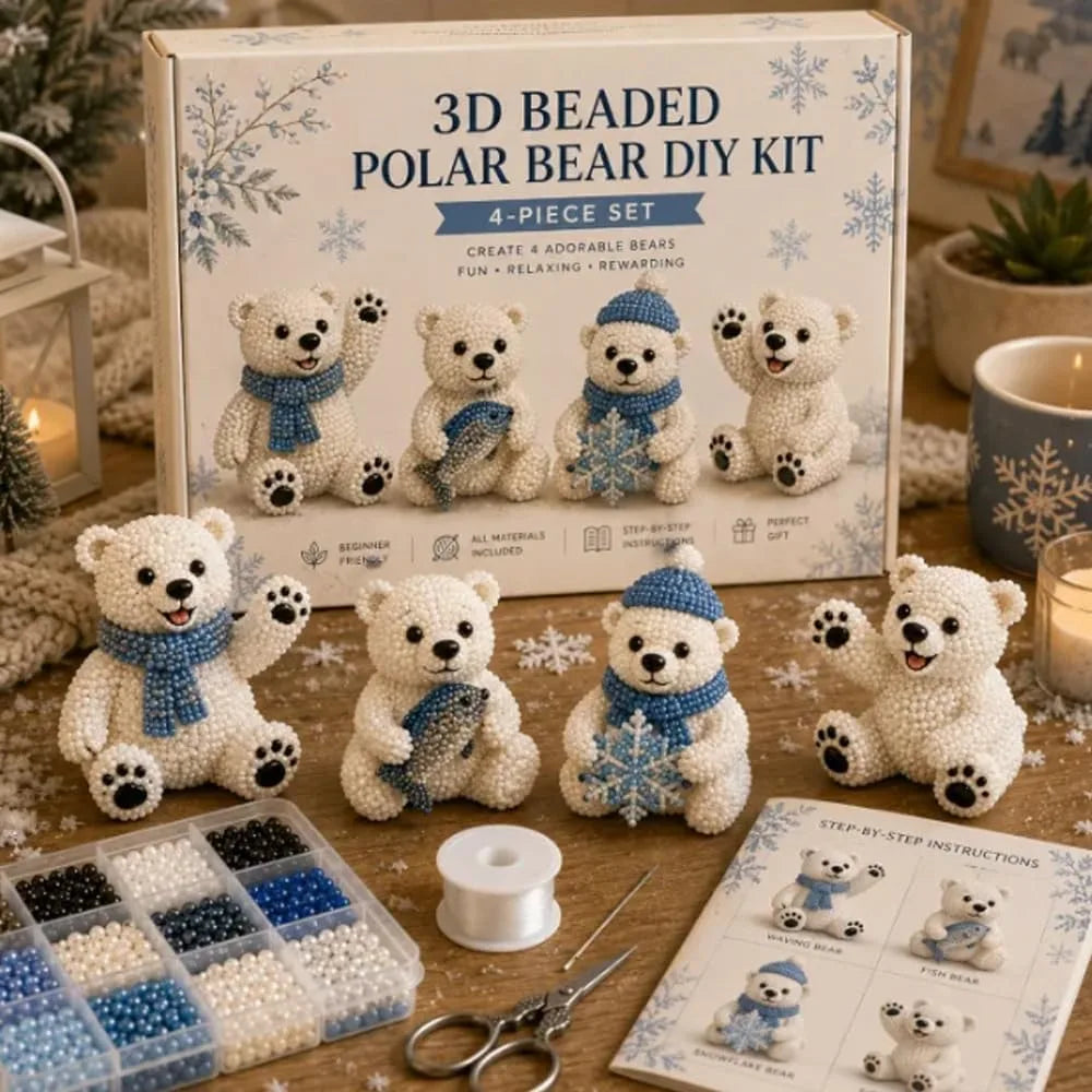 3D Beaded Bear Set – Handmade Bear Sculpture Kit, 4 Bears Bead Craft Kit Babs D-without Color box