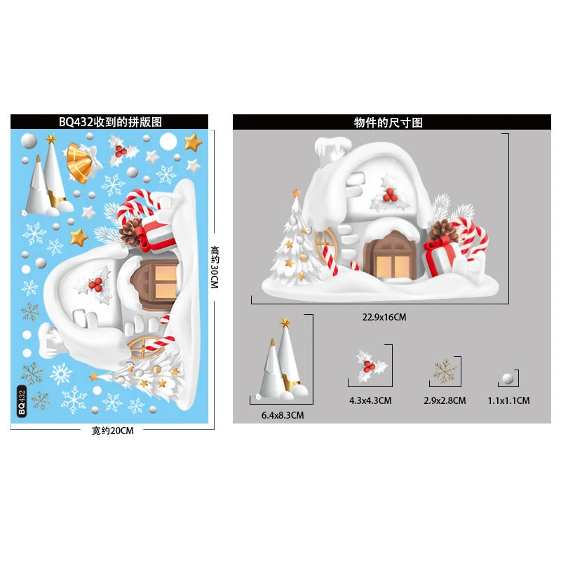 Christmas Window Stickers Santa Snowman Static Glass Decals Holiday Window Stickers Babs 1pcs F