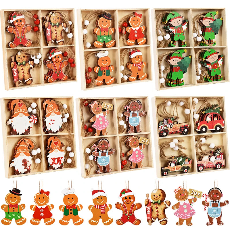Christmas Wooden Ornaments – Gingerbread Man & Gnome Pendants Christmas Tree Ornament Babs