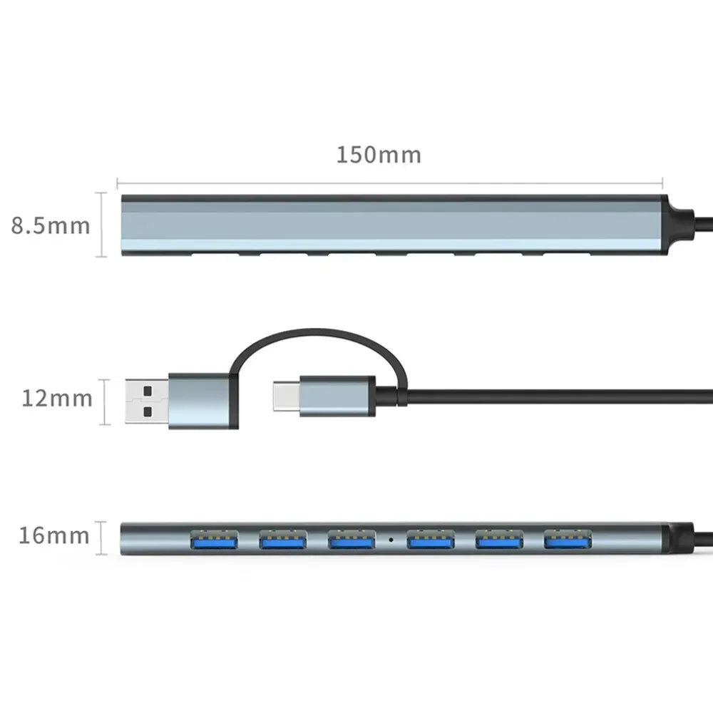 KEBIDUMEI 7-Port USB 3.0 Hub – Type-C & USB-A Splitter Adapter USB Hub Splitter Babs