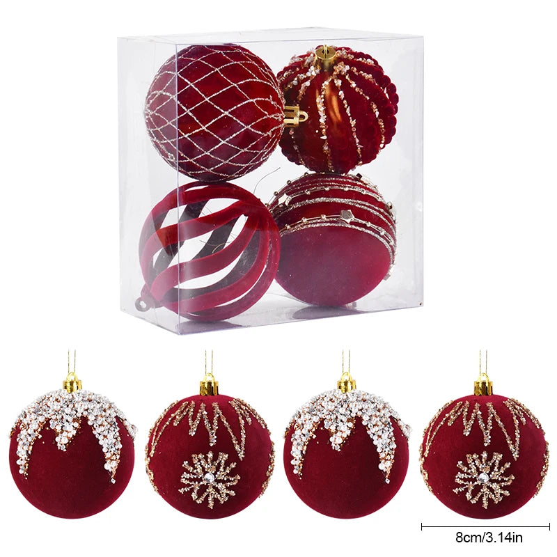 8CM Red Christmas Ball Ornaments Set of 4 – Xmas Tree Pendants Christmas Tree Ornaments Babs Set2 8CM