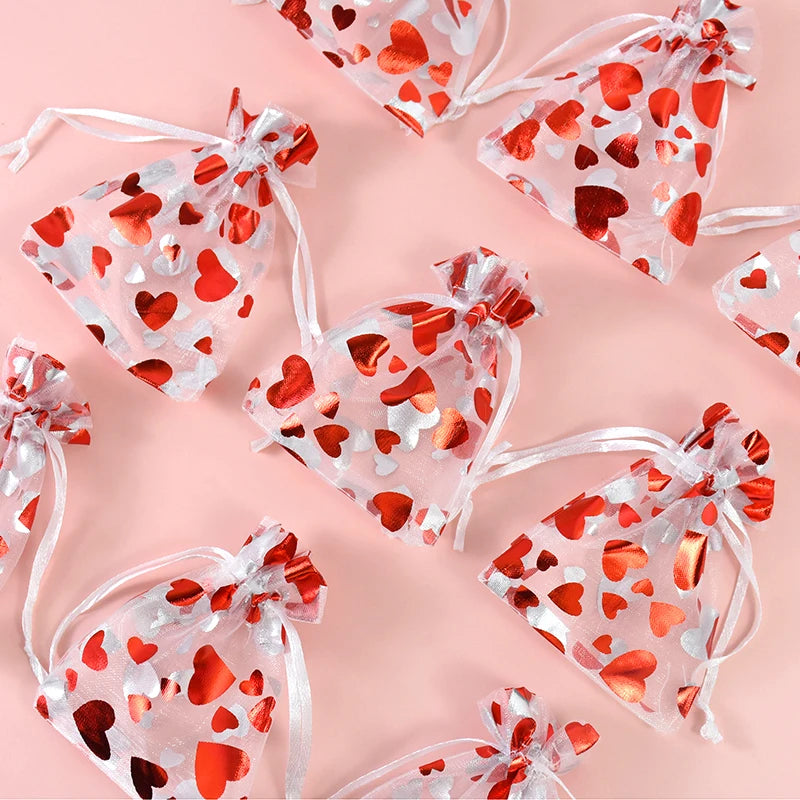 20pcs Red Heart Organza Gift Bags – Wedding & Party Pouches Organza Gift Bags Babs