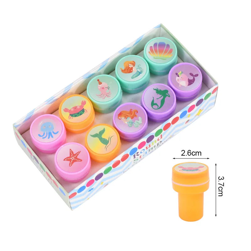 10-Piece Kids Self-Ink Stamps Unicorn Mermaid Party Favors Kids Party Stamps Babs Mermaid