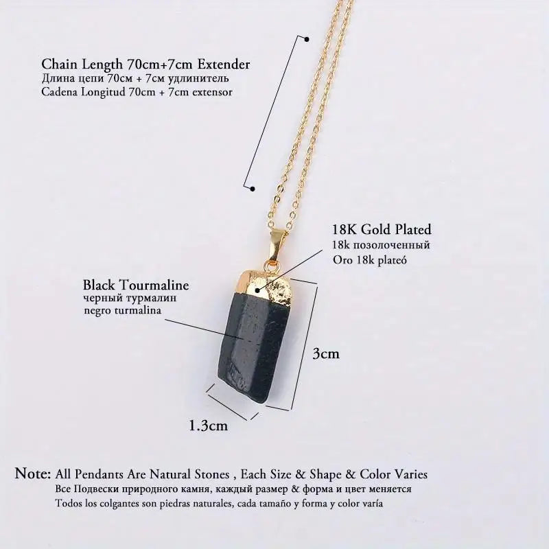 Natural Black Tourmaline Raw Stone DIY Necklace Pendant Raw Stone Pendant Babs Gold 1pc