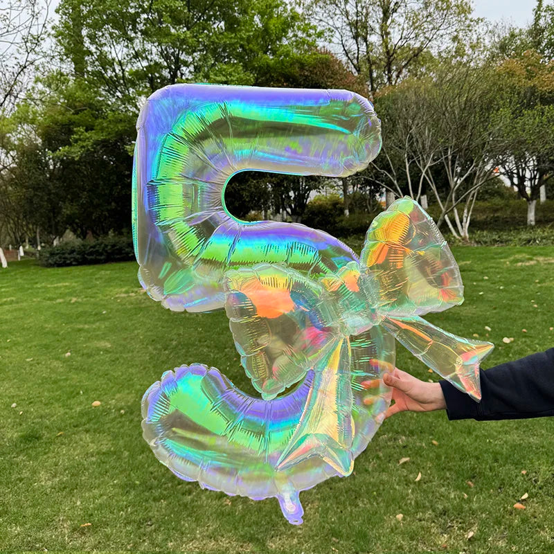 40" Colorful Number Foil Balloons with Bow | Birthday Party Decor Foil Number Balloon Babs 5 40Inch