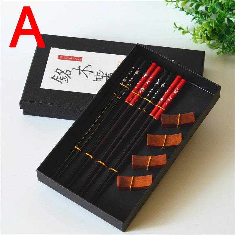 Japanese Style Wooden Chopsticks Gift Box Set – 4 Pairs & Rests Chopsticks Gift Set Babs A