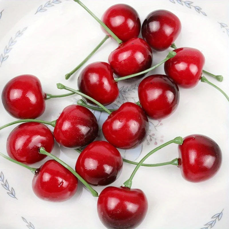 50pcs Artificial Ceramic Cherries Fake Fruit Decor Ornament Artificial Fruit Decor Babs
